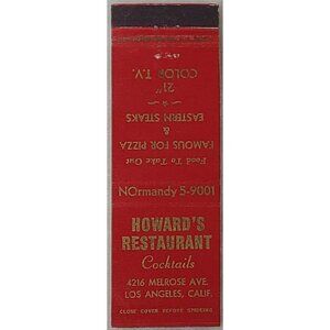 Front Strike Matchbook Cover Howard’s Restaurant Los Angeles CA California